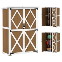 Outsunny Capanno da Giardino in Legno di Abete con 2 Ripiani e 2 Porte, 116.5x57x159/167 cm, Marrone e Bianco(m-1)