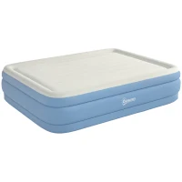 Outsunny Campingmatratze für 2 Personen, aufblasbar, eingebaute Pumpe, Tragetasche, 203 x 152 x 46 cm, Hellblau(m-10)