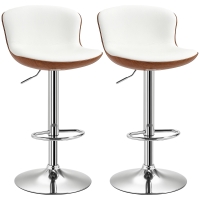 HOMCOM Lot de 2 Tabouret de Bar Design Contemporain Hauteur d'assise réglable 64-85 cm pivotant 360° revêtement synthétique Crème Imitation Bois
