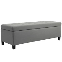 HOMCOM Linen Storage Ottoman, End of Bed Bench, Padded Footrest Seat with Tufting Design, Hinged Lid and Wood Frame 125L x 49W x 41.5H cm Grey(m-10)