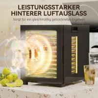 HOMCOM Dörrautomat Dörrgerät, 850 W, 40-70°C Temperaturregler, 48 Std. Timer, 12 Einlegefächer Edelstahl Schwarz(m-5)