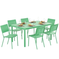 Outsunny Masă de grădină exterioară cu 6 scaune, placă cu lamele 150 cm, structură din oțel rezistent la rugina, verde