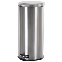 HOMCOM 30L Mülleimer Treteimer aus Edelstahl, Abfalleimer mit Inneneimer, Müllbehälter mit Deckel und Fußpedal, für Wohnzimmer, Büro, Ø29,2 x 62,5 cm(m-1)