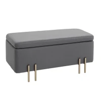HOMCOM Sitzbank mit Stauraum Polsterbank mit Samtoptik, Sitztruhe mit Metallbeine, Truhenbank für Wohnzimmer Schlafzimmer Flur 100 x 40 x 42 cm, Dunkelgrau(m-1)