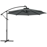 Outsunny Parasol Excéntrico de Jardín con Luces Solares Manivela Ventilación Superior y Base Cruzada Ø294x242 cm Gris Oscuro(m-10)