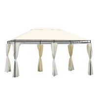 Outsunny Cenador de Jardín 4x3 m Pabellón con 4 Paredes Laterales y Techo con 12 Orificios de Drenaje Marco de Metal para Reunión Familiar Fiestas Bodas Crema(m-1)