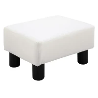 HOMCOM Reposapiés para Sofá Taburete Pequeño Tapizado en Piel Sintética Asiento de Espuma y Patas de Plástico 40x30x24cm Blanco(m-1)