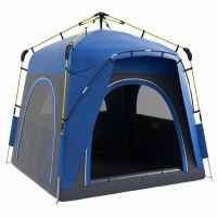 Outsunny Cort de camping familial 4 persoane cort cu montare instantanee pop-up, ușoară, bine ventilată, cu 4 ferestre anti-soare dim. 2,4L x 2,4l x 1,99H m fibră de sticlă poliester gri albastru