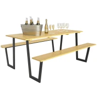 Outsunny Bierzeltgarnitur Holz 3-teilig Festzeltgarnitur mit Schirmloch Biertisch 2 x Bierbank 175 x 148 x 78 cm Naturholz(m-10)