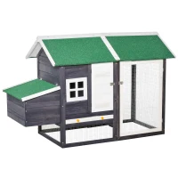 PawHut Gallinero de Madera Exterior Jaula Cercada para Gallinas con Caja Nido Corral de Metal Techo Asfáltico Bandeja Extraíble Ventana y Rampa 170x81x110 cm Gris(m-1)