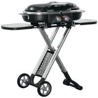Outsunny Grillwagen, klappbar, Ablage, Fettauffang, rostfrei, Aluminium, 100 x 41,6 x 82,5 cm, Schwarz/Silber(m-10)
