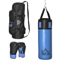 HOMCOM Set Sacco da Boxe da Appendere con Guantoni, Sacco per Pugilato a 3 Strati con Borsa di Trasporto, Blu(m-1)