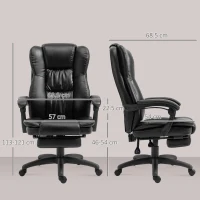 Vinsetto Scaun de birou, Scaun directorial, Scaun pivotant, cu functie de masaj, functie de inclinare, piele artificiala, spuma, plastic PP, nailon, negru, 68,5 x 68,5 x 119-127 cm(m-3)