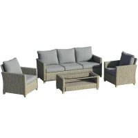 Outsunny PE-Gartenmöbelset 5tlg. für 4 Personen, Gartensitzgruppe, abnehmbare Polster, Braun + Grau(m-1)