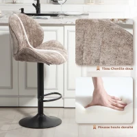 HOMCOM Lot de 2 tabourets de bar forme de coquillage, dossier, hauteur réglable et repose-pieds, cadre en acier, marron(m-7)