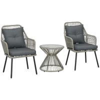 Outsunny Salon de jardin en résine tressée 3 pièces cadre en acier 2 fauteuils + 1 table basse ronde coussins inclus(m-10)