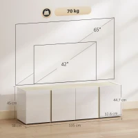 HOMCOM Mobile TV per TV fino a 65 pollici, mobile TV con porte soft-close, ripiani regolabili, passacavi, per soggiorno, bianco(m-3)