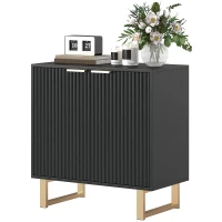 HOMCOM Bufet salon mobilier de depozitare stil modern cu dulap cu 2 uși canelate, raft ajustabil, picioare metalice, negru(m-5)