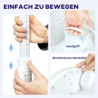 HOMCOM, Ventilator de podea cu efect de aer condiționat, 3 moduri de funcționare, afișaj LED, oscilație, plastic, alb(m-4)