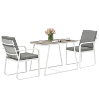Outsunny Set de Gradina cu Masa si Scaune cu Perne Detasabile, Blat din Sticla si Cadru din Otel, 108x60x72 cm, Alb