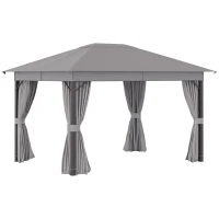 Outsunny Cenador de Jardín 4x3 m Pabellón con Techo de Ventilación 4 Cortinas Laterales con Puerta y 8 Orificio de Drenaje Gazebo de Aluminio para Exterior Patio Fiestas Gris(m-1)
