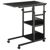 HOMCOM Table d'appoint Bout de canapé Table roulante Table de Lit pour Ordinateur Portable Hauteur réglable - 2 étagères intégrées - cadre métal Noir(m-1)