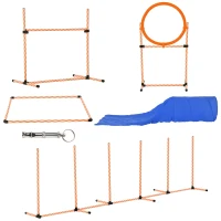 PawHut Attrezzi Agility Dog Set Completo Percorso Agility Dog con 5 Pezzi Slalom, Ostacolo e Tunnel, Arancione(m-1)