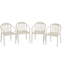 Outsunny Set 4 Scaune de Grădină Stivuibile cu Spătar și Brațe, Rezistente la Raze UV și Impermeabile, 57x54x78 cm, Alb