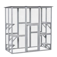PawHut Wooden Catio Cat Outdoor Enclosure, Cat Cage with Waterproof Roof, Platforms, for Multiple Kittens, 180 x 98 x 180 cm(m-10)