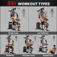 HOMCOM Multigym Station, with 66KG Weight Stack, for Strength Training - Red & Black(m-4)