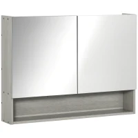 kleankin Spiegelschrank Badschrank mit zwei Türen und Ablage wasserfest Grau 80 x 15 x 60cm(m-1)