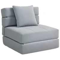 HOMCOM Fotoliu-pat convertibil fotoliu 1 loc cu 1 pernă detașabilă, poliester gri deschis(m-1)