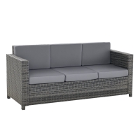 Outsunny Poly-Rattan Sofa mit Kissen 3-Sitzer Garten Loungesofa Metall Polyester Grau 185 x 70 x 80 cm