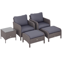 Outsunny 5-tlg. Polyrattan Gartenmöbel Sitzgruppe Gartenset Sofagarnitur Garnitur Lounge mit Kissen Dunkelgrau 2 x Sessel 1 x Couchtisch 2 x Hocker