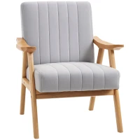 HOMCOM Fotoliu în Design Scandinavian, Catifea, Lemn Masiv, 68 cm x 74 cm x 82 cm, Gri deschis(m-1)