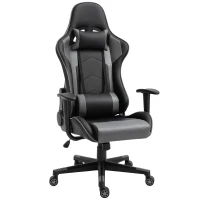Vinsetto Ergonomischer Bürostuhl, Gaming Stuhl, Drehstuhl, Kunstleder, Schaumstoff, Schwarz, 67,5 x 74x 126-136 cm(m-1)