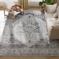 HOMCOM Vintage Area Rug, Non-Slip Washable Rug, Flannel Floor Carpet for Living Room, Bedroom, Dining Room, Home Office, 290 x 200 cm, Grey(m-10)