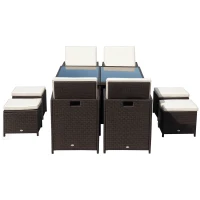 Outsunny Polyrattan Sitzgruppe Essgruppe 9 tlg. mit Kissen Gartenmöbel Alu Braun(m-1)