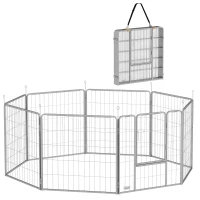 PawHut Recinto per Cani a 8 Pannelli Modulabili Pieghevole con Porta in Acciaio, Altezza 80 cm, Argento(m-1)