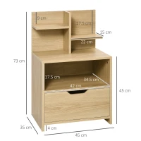 HOMCOM Noptiera moderna, Noptiera cu sertar si rafturi de depozitare, masuta pentru sufragerie, dormitor, natural(m-3)