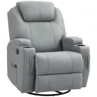 HOMCOM Massagesessel, 8 Vibrationspunkte, Becherhalter, Kunstleder, Hellgrau(m-10)