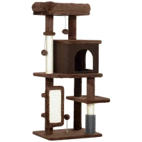 PawHut Árbol Rascador para Gatos 104 cm con Plataformas Poste con Cepillo Bolas Colgantes y Almohadilla para Rascar Marrón(m-1)