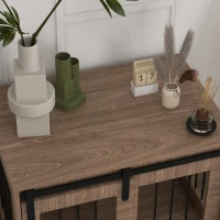 PawHut Cușcă cușetă pentru câini animale interioare ușă glisantă, oțel efect lemn, dim. 57H x 80L x 54l cm(m-4)