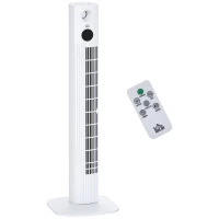 HOMCOM Ventilador de Torre Bajo Consumo 45W Silencioso con Caja de Aromas y Mando a Distancia 3 Velocidades 3 Modos Oscilación 70° Pantalla LED Táctil Temporizador 12h 31,5x31,5x96 cm Blanco(m-10)