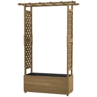 Outsunny Jardinieră din lemn cu treillis și arc, ghiveci pentru flori cu gaură de drenaj pentru plantă agățătoare, 112 x 41 x 180 cm, maro(m-5)