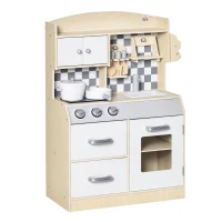 HOMCOM Kinderküche Spielküche aus Holz Küchenspielzeug mit Zubehör Nebelbildung Wasserspray Lichter Musikspielküche Spielzeugset für 3–6 Jahre 54,5 x 29 x 80 cm(m-1)