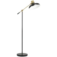 HOMCOM Stehlampe im Industriedesign, Stehlampe, Emaille, flexibles Gestell, Fußschalter, Schwarz + Gold(m-10)