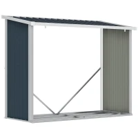 Outsunny Casetilla para Leña Acero Galvanizado Cobertizo Leñero de Almacenamiento de Troncos con Techo Inclinado para Jardín Terraza Exterior 185x84x133,5/148,5 cm Gris(m-10)