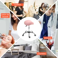 HOMCOM Tabouret à roulettes, chaise de travail avec hauteur réglable 49-61 cm et selle ergonomique, 52x53x49-61cm, rose(m-5)