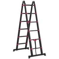 HOMCOM Escada de Alumínio Dobrável 2 Formas de Utilização Retrátil Escada Telescópica com 12 Degraus 67,5x11x379 cm Preto e Vermelho(m-10)